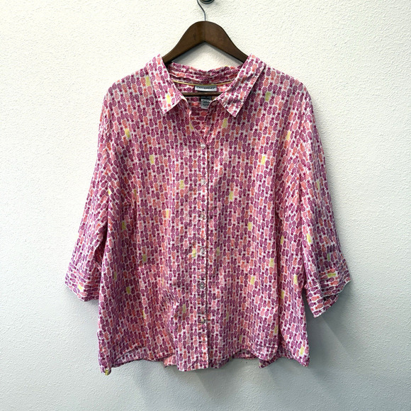 Catherines Button Up Shirt Womens Plus Size 3X Pineapple Print Beachy Tropical - Picture 1 of 6